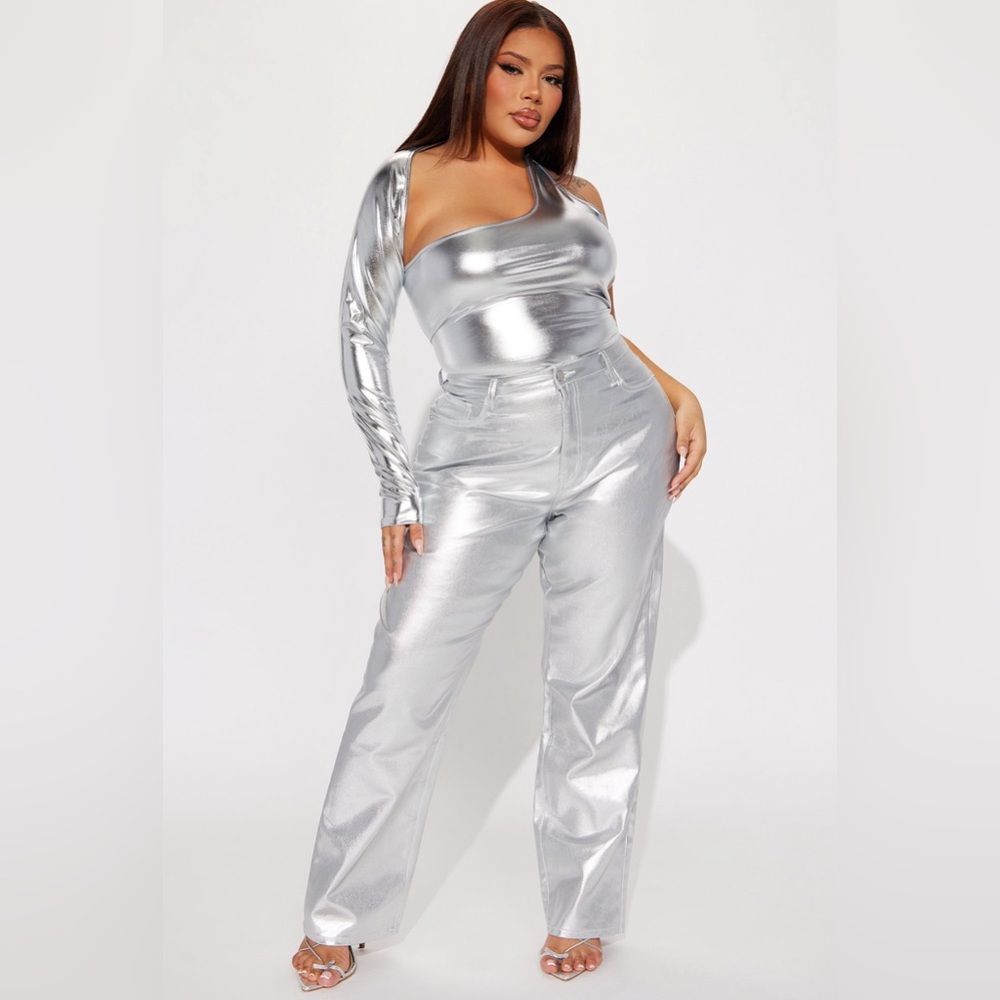 Silver Metallic Straight legged pants